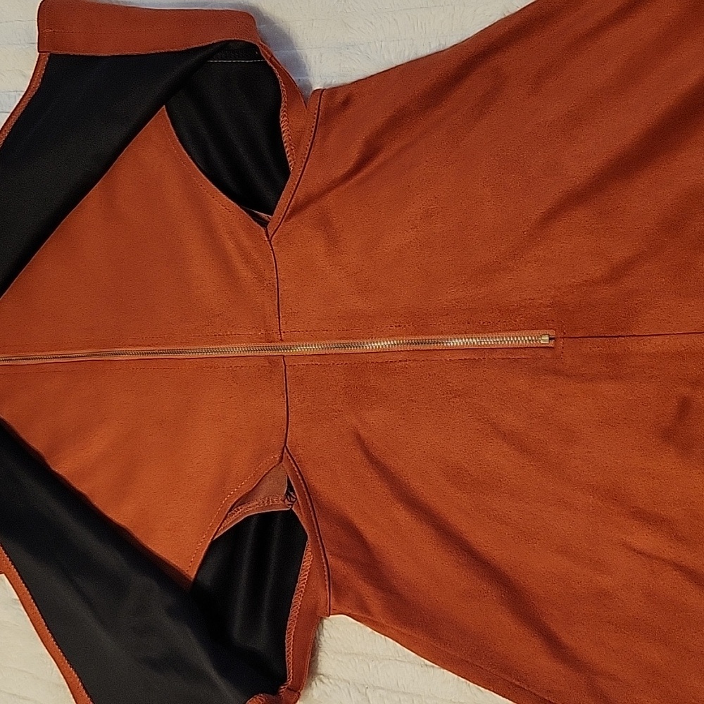 Fashion Union Suede Burnt Orange Rust Mini Dress Cutouts Zippered Back - Picture 4 of 9